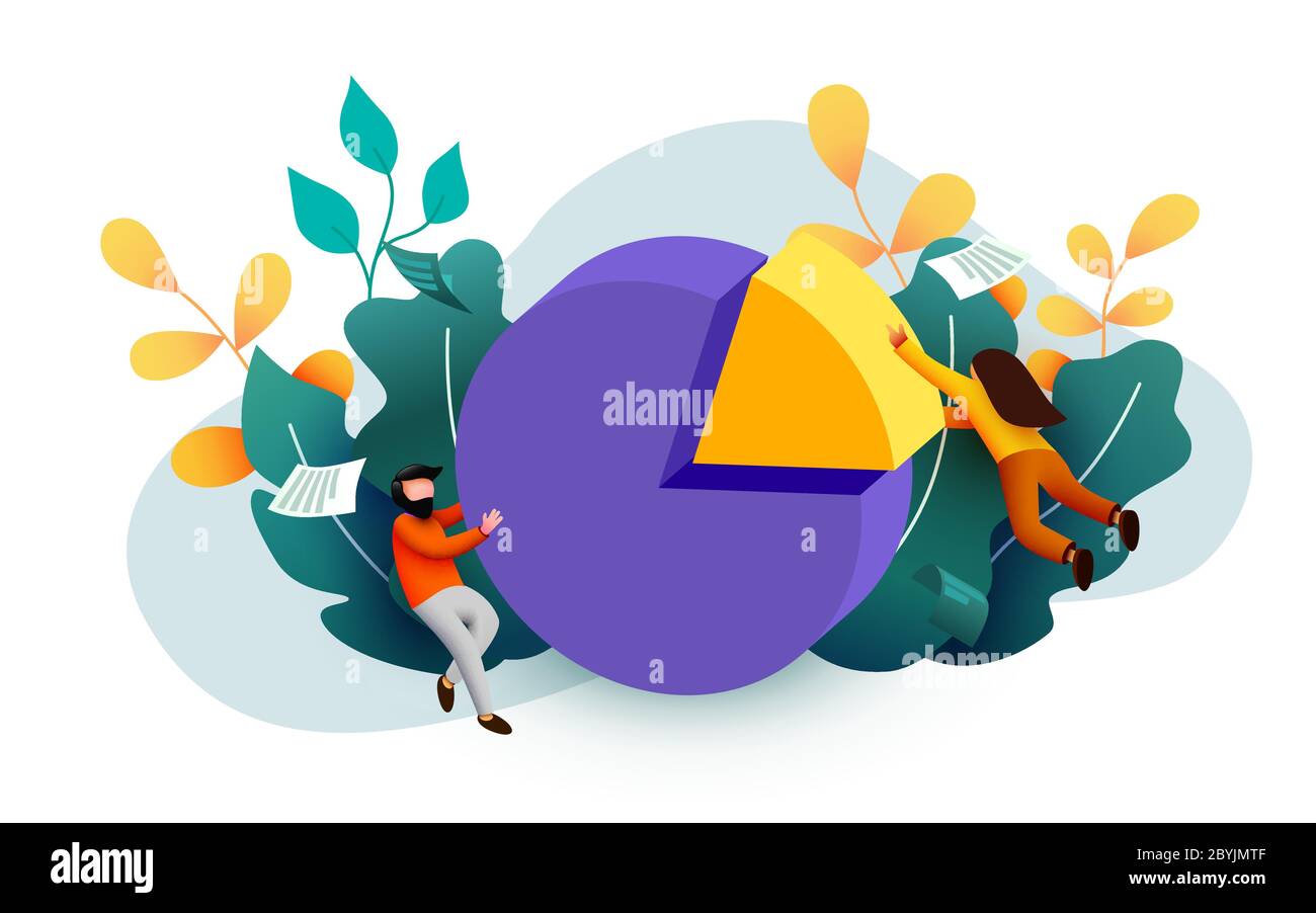 Personnes qui interagissent avec des graphiques et analysent des statistiques et des données. Modèle de page d'arrivée. Illustration vectorielle Illustration de Vecteur