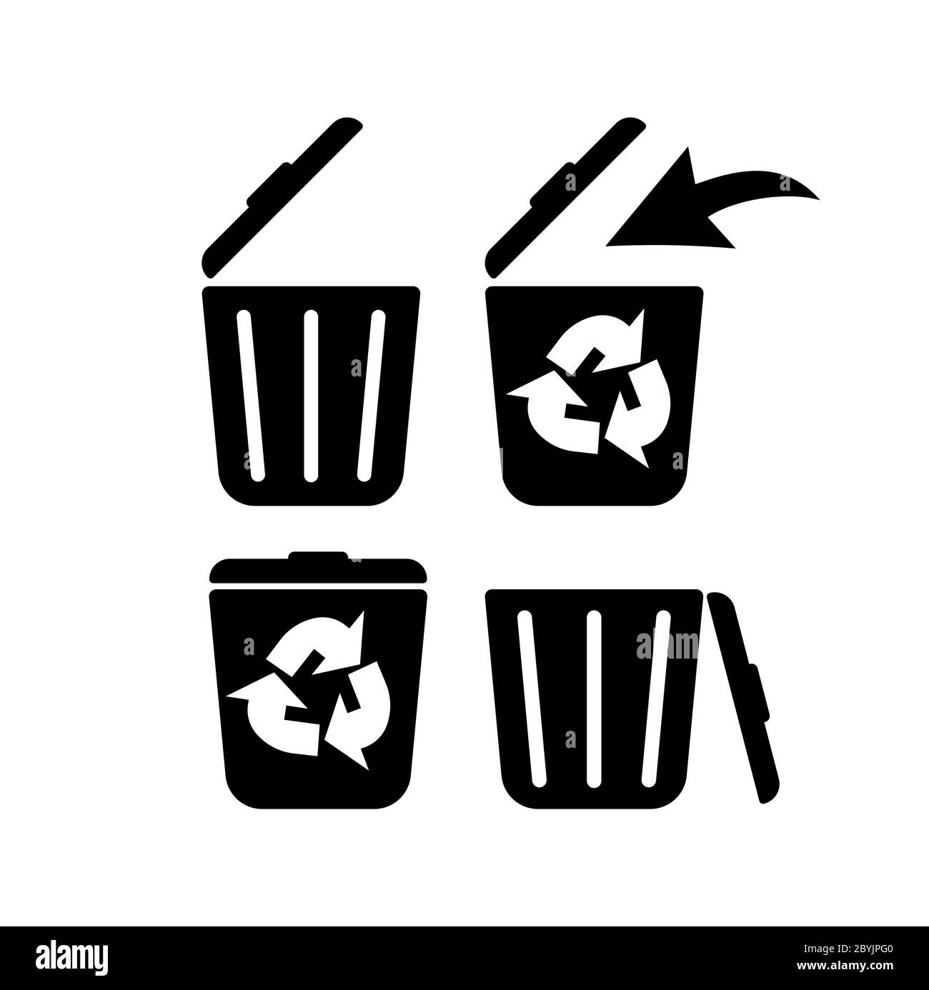 Corbeille, corbeille à litière, corbeille écologique ou poubelle. Icône en noir ensemble isolé sur fond blanc. Vecteur EPS 10. Illustration de Vecteur