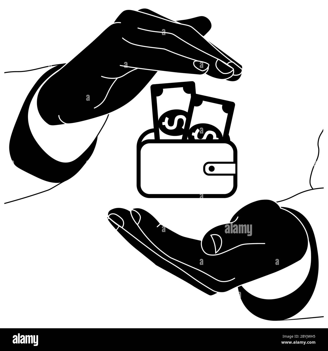 Mains avec un billet de banque Banque d'images noir et blanc - Alamy