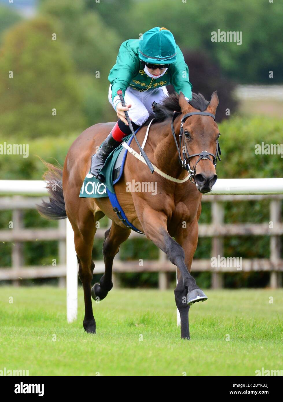 Colin Keane, un fjordeur et un jockey, remporte la bataille d'EPF Fillies Maiden (plus 10) au champ de courses de Navan, dans le comté de Meath, en Irlande. Banque D'Images