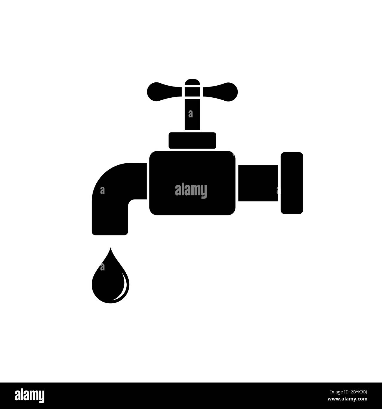 Logo plat de l'icône du robinet d'eau en noir et blanc sur fond blanc ...