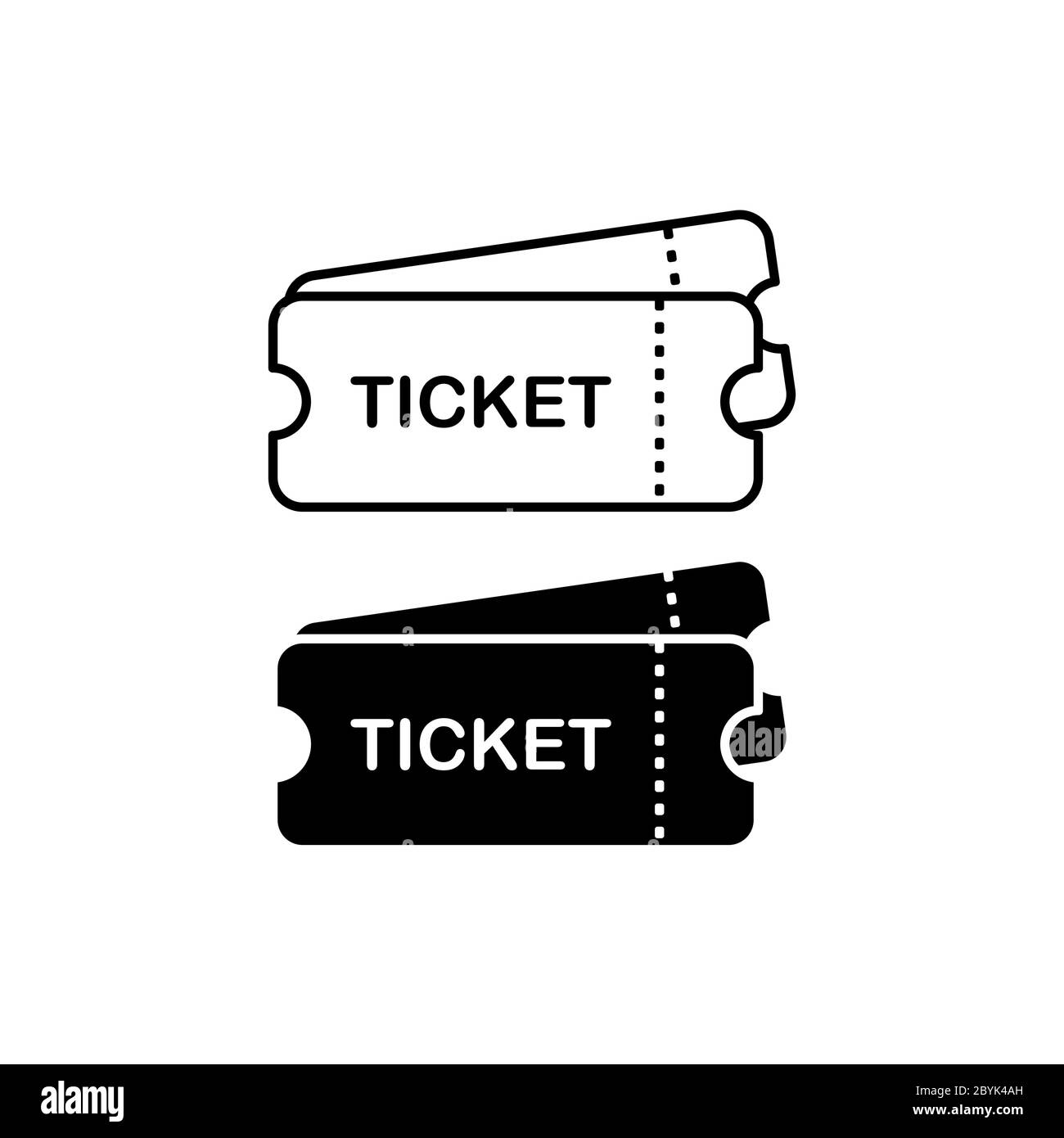 Icône de billets ou de coupons en noir et blanc sur fond blanc isolé ...