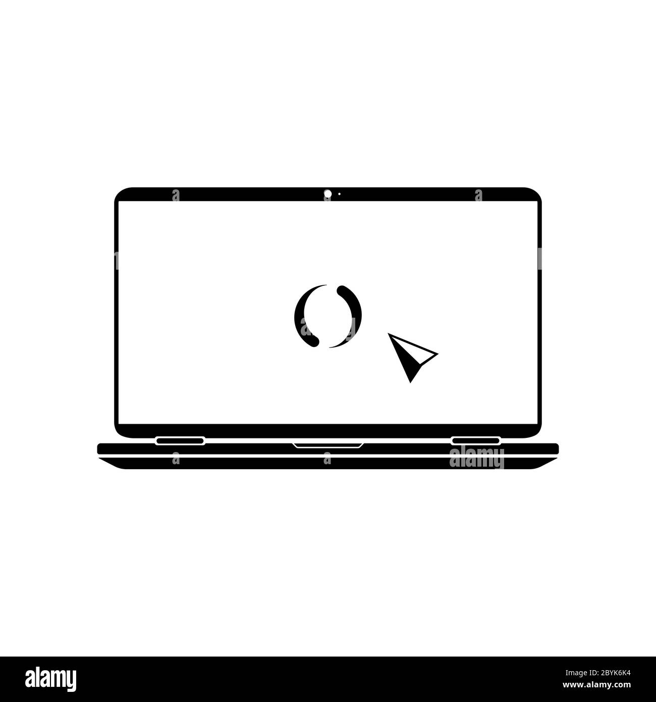 Ordinateur portable avec pointeur et icône de téléchargement ou de curseur de la souris en noir sur un arrière-plan blanc isolé. Vecteur EPS 10. Illustration de Vecteur