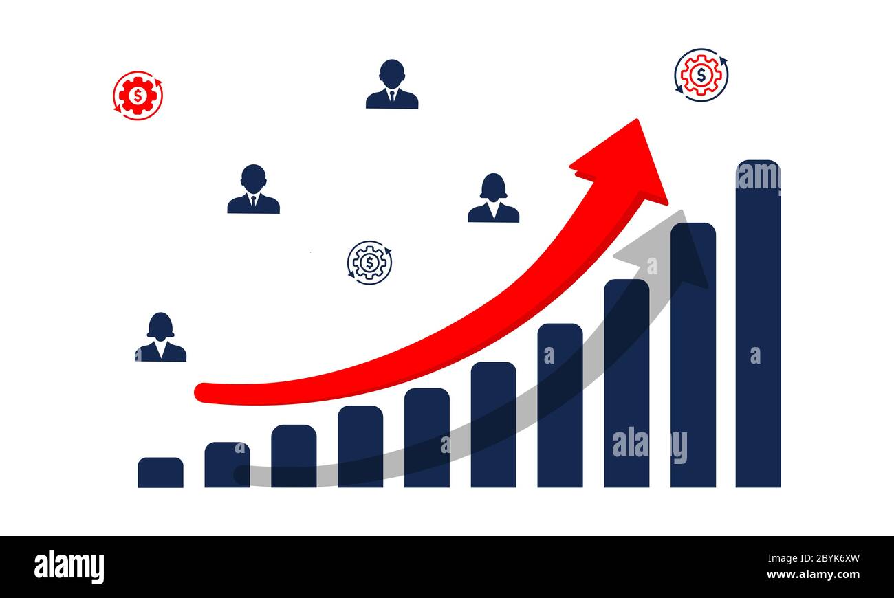 Graphique ou diagramme de progression ou de croissance de la finance avec icône flèche vers le haut dans concept de conception de couleur moderne sur fond blanc isolé. Vecteur EPS 10. Illustration de Vecteur