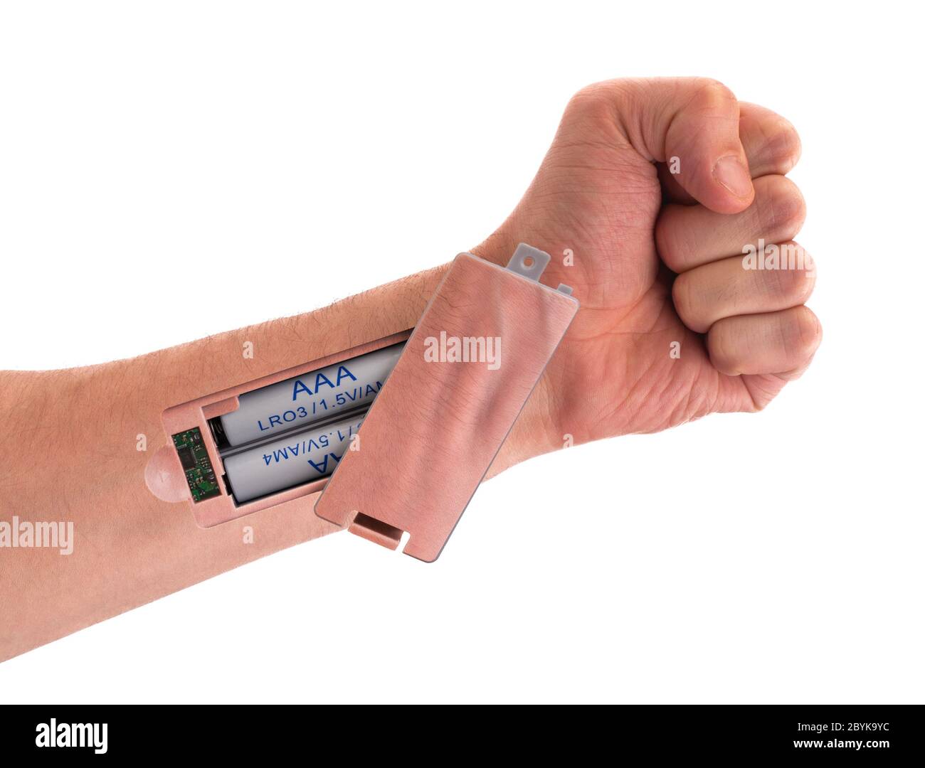 Robot - Insérez la batterie dans le bras Banque D'Images