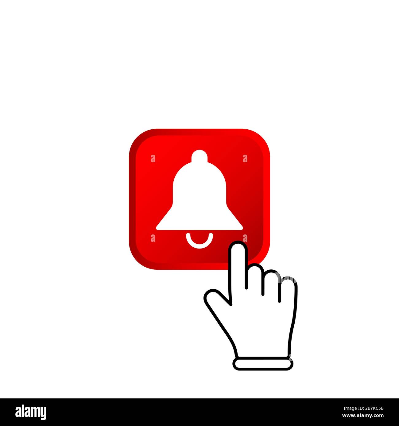Bouton rouge de souscription avec pointeur de souris et icône de cloche de notification plate dans le concept de conception de couleur moderne sur fond blanc isolé. Vecteur EPS 10. Illustration de Vecteur