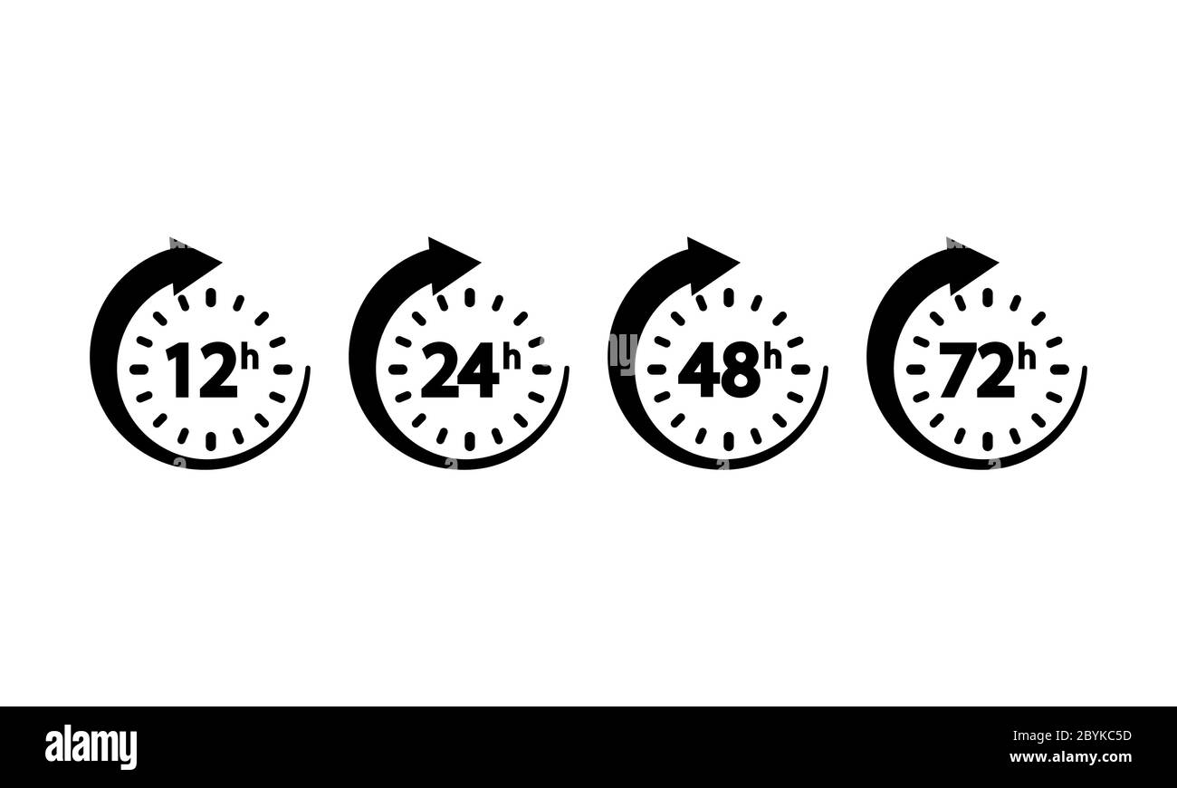 icône d'horloge 12, 24, 72, 48 heures sur un fond blanc isolé. Vecteur EPS 10. Illustration de Vecteur