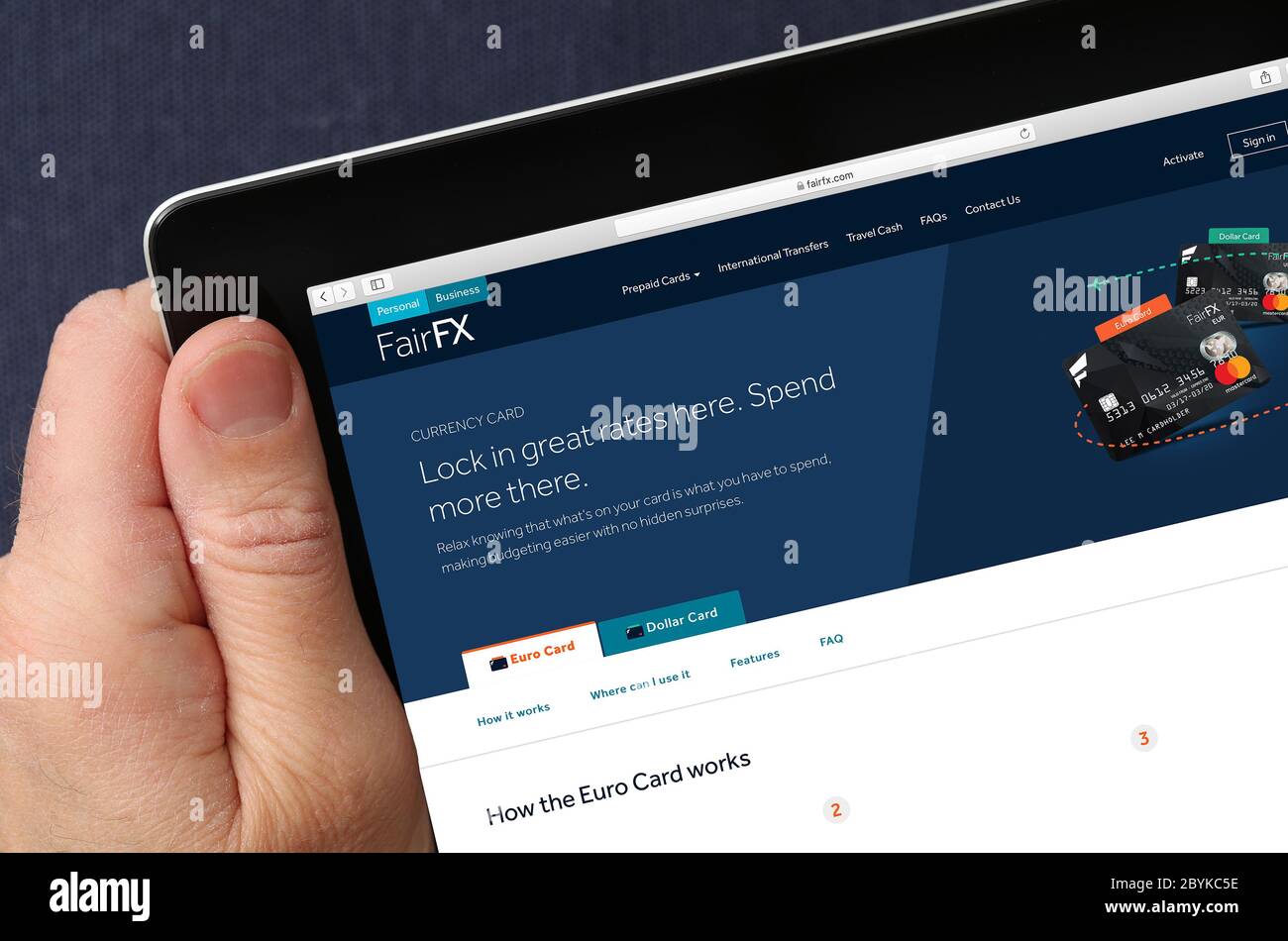 Site Web Fair FX, affiché sur un iPad. (usage éditorial uniquement) Banque D'Images