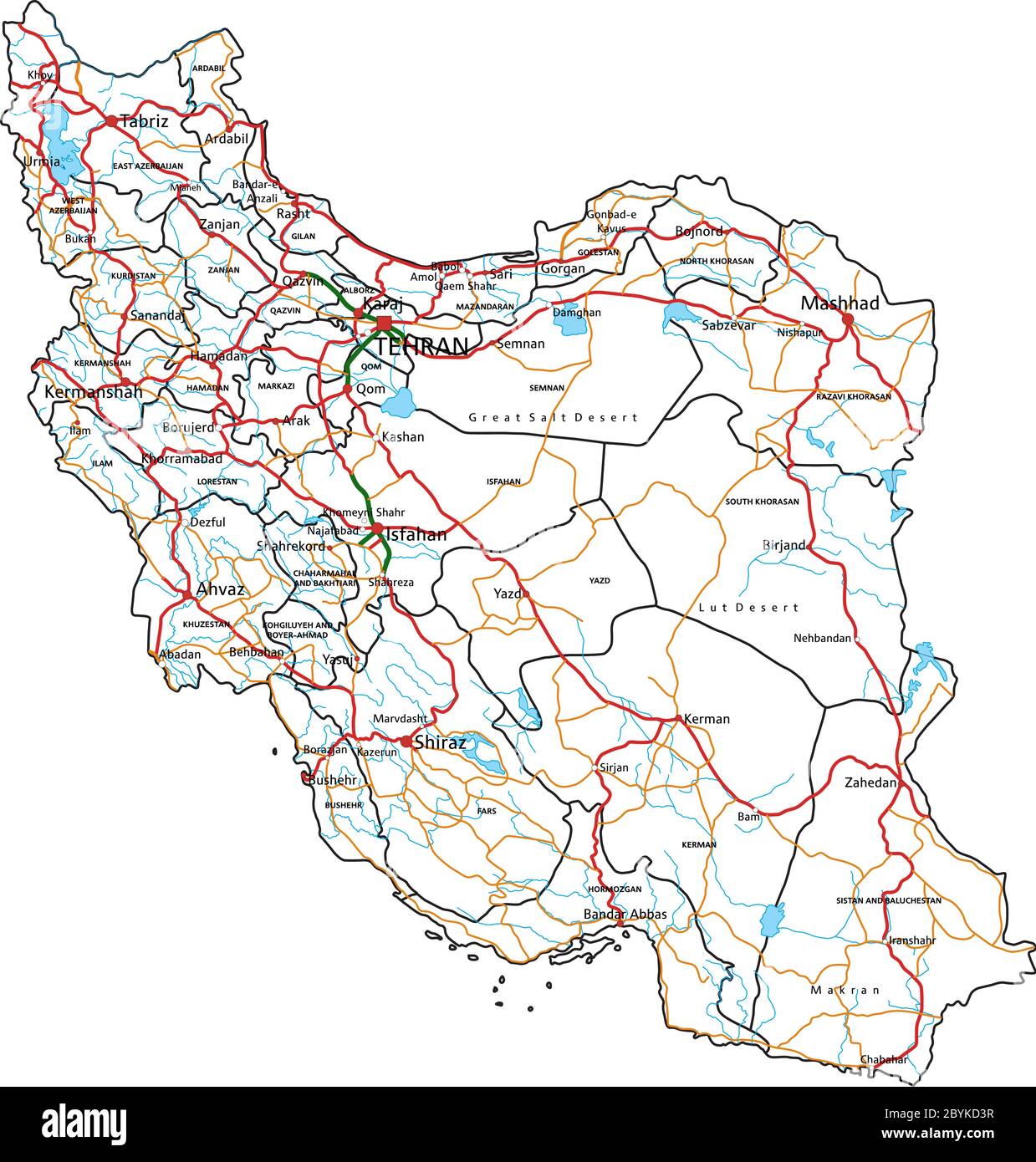 Carte routière et routière de l'Iran. Illustration vectorielle. Illustration de Vecteur