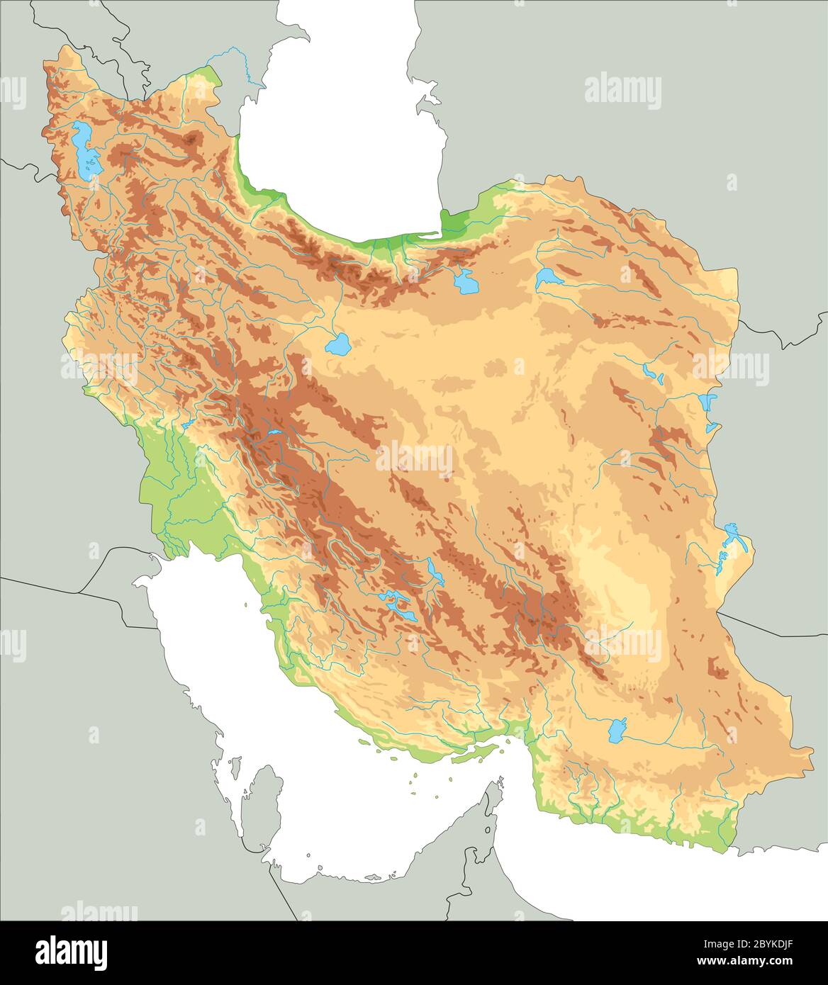 Carte physique détaillée de l'Iran. Illustration de Vecteur