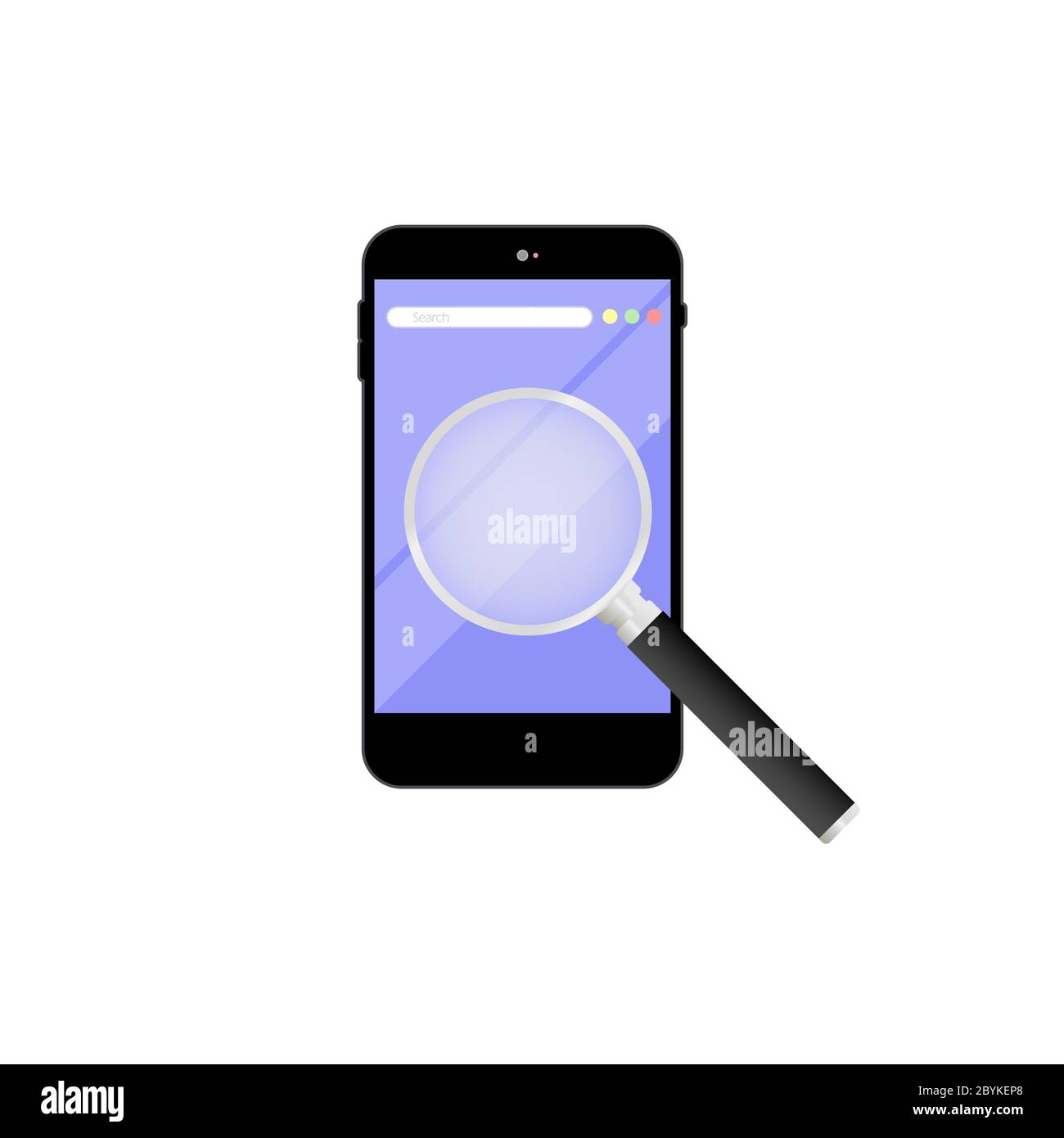 Interface du moteur de recherche de smartphone. Mise en page de conception noire de la page d'application mobile. L'icône de l'écran du navigateur Web s'affiche sur un arrière-plan isolé. Vecteur EPS 10. Illustration de Vecteur