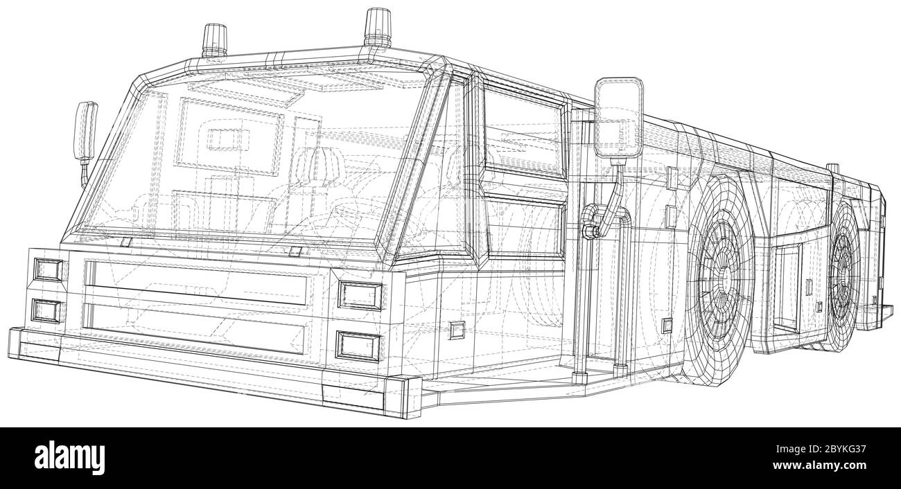 Chariot de remorquage. Transport à châssis métallique vectoriel isolé à l'aéroport en arrière-plan. Rendu vectoriel 3D. Illustration de Vecteur