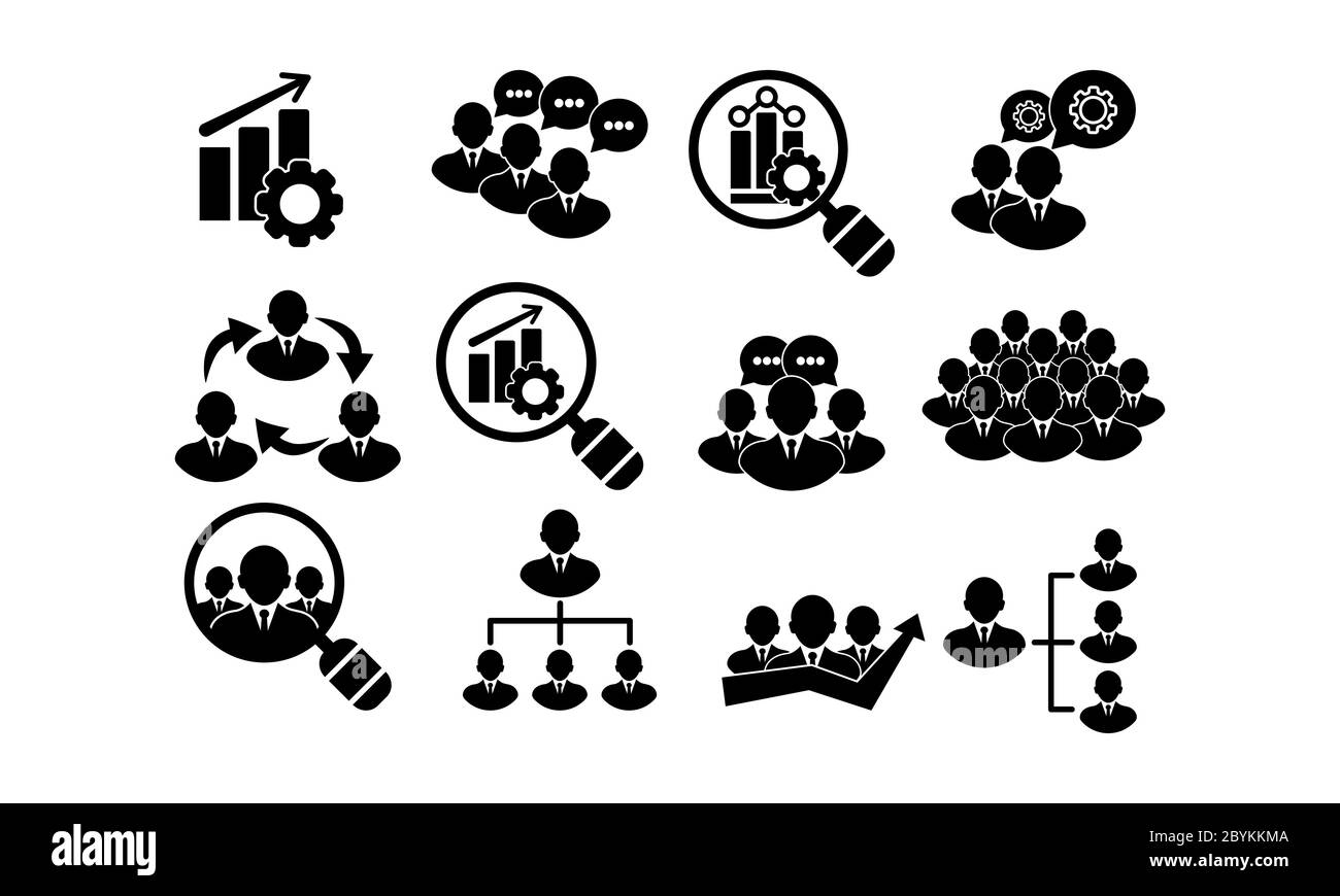 Communication de groupe social, icônes de réseau social n noir sur fond blanc isolé. Vecteur EPS 10 Illustration de Vecteur