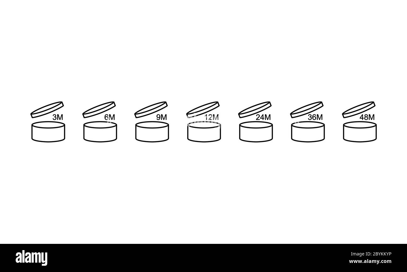 Ensemble d'icônes de durée de conservation mensuelle pour les produits cosmétiques ouverts. Période après ouverture sur un arrière-plan isolé. Vecteur EPS 10 Illustration de Vecteur