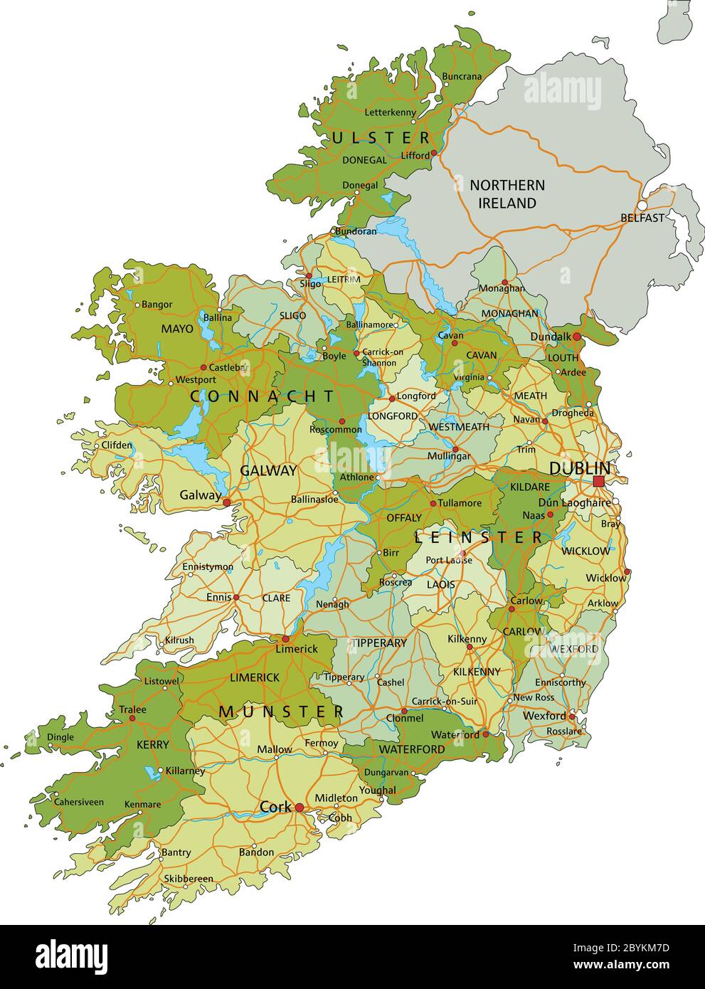 Carte politique modifiable très détaillée avec couches séparées. Irlande. Illustration de Vecteur