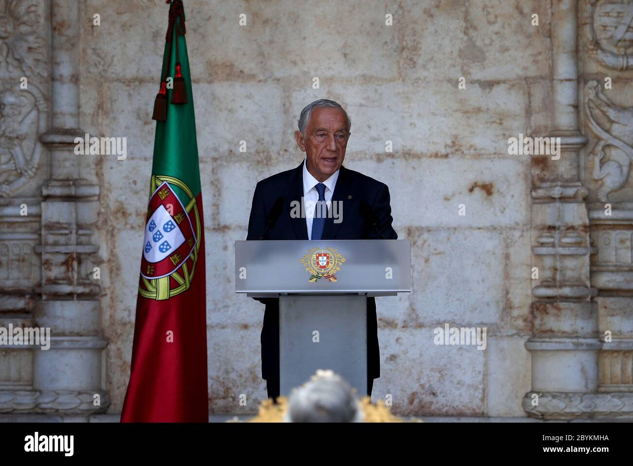 Lisbonne, Portugal. 10 juin 2020. Le président portugais Marcelo Rebelo de Sousa prononce un discours lors de la cérémonie des célébrations de la Journée nationale du Portugal au monastère de Jeronimos, à Lisbonne, au Portugal, le 10 juin 2020. Crédit : Pedro Fiuza/ZUMA Wire/Alay Live News Banque D'Images