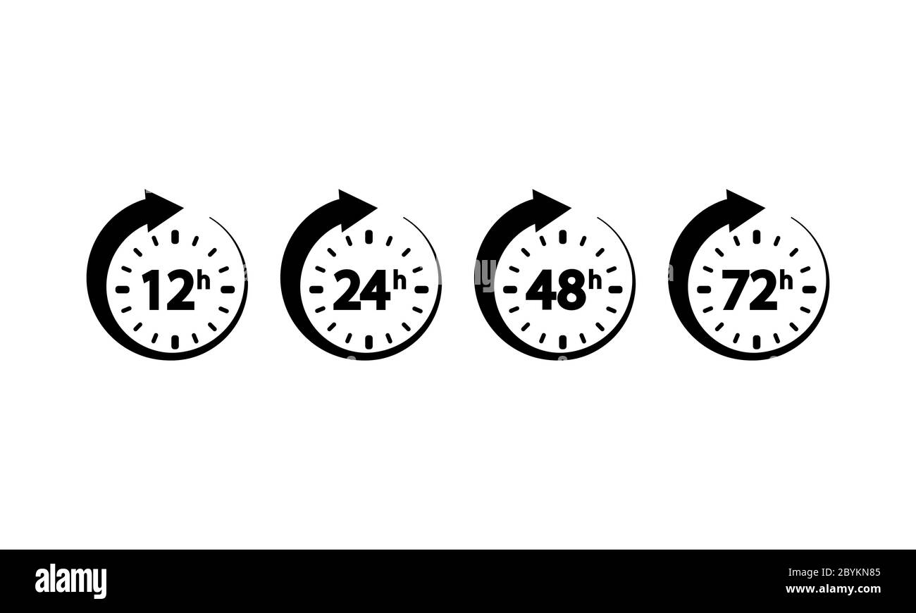 icône d'horloge 12, 24, 72, 48 heures sur un fond blanc isolé. Vecteur EPS 10 Illustration de Vecteur