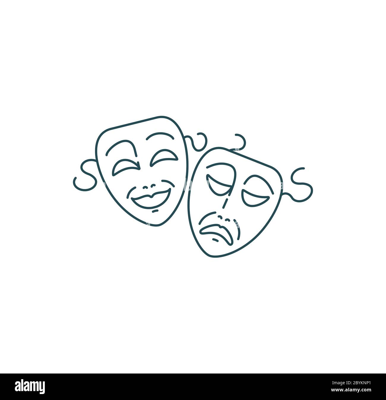 Masques de théâtre de comédie et de tragédie Illustration de Vecteur