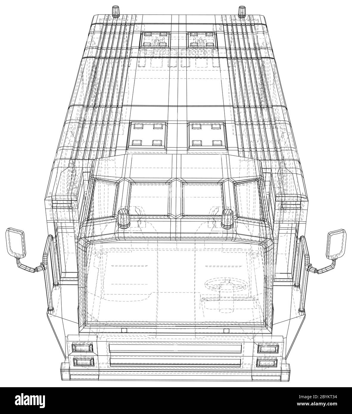 Vector à châssis en fil transport de camion de remorquage à l'aéroport. Les couches de lignes visibles et invisibles sont séparées. Format EPS10. Vecteur créé de la 3d. Illustration de Vecteur