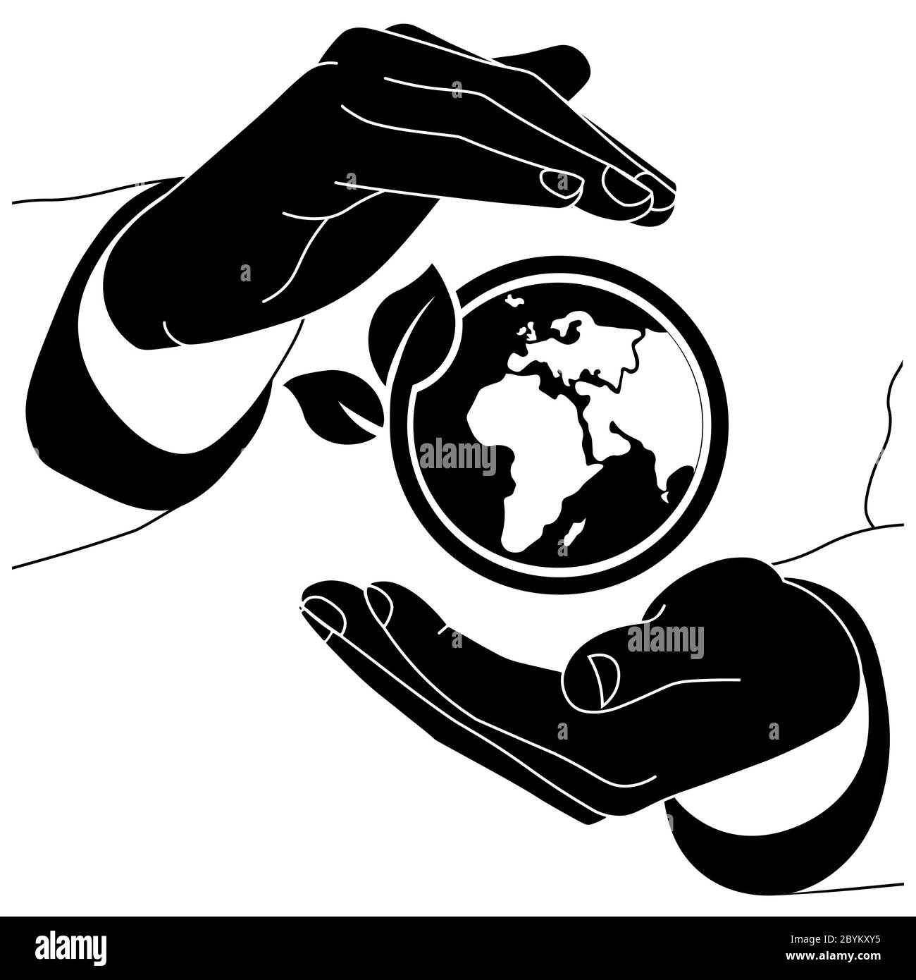 Concept de sauvegarde de la terre, de la nature, de l'écologie ou des mains tenant le monde avec un logo plat d'icône de sprint en noir sur fond blanc isolé. EPS Illustration de Vecteur