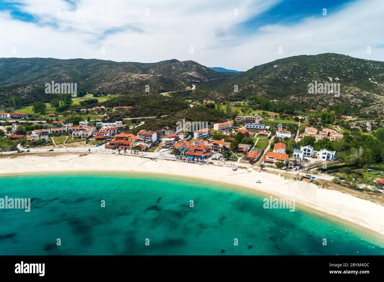 Vue aérienne de la plage de Kalamitsi sur la péninsule de Sithonia, dans le Chalkidiki, Grèce Banque D'Images