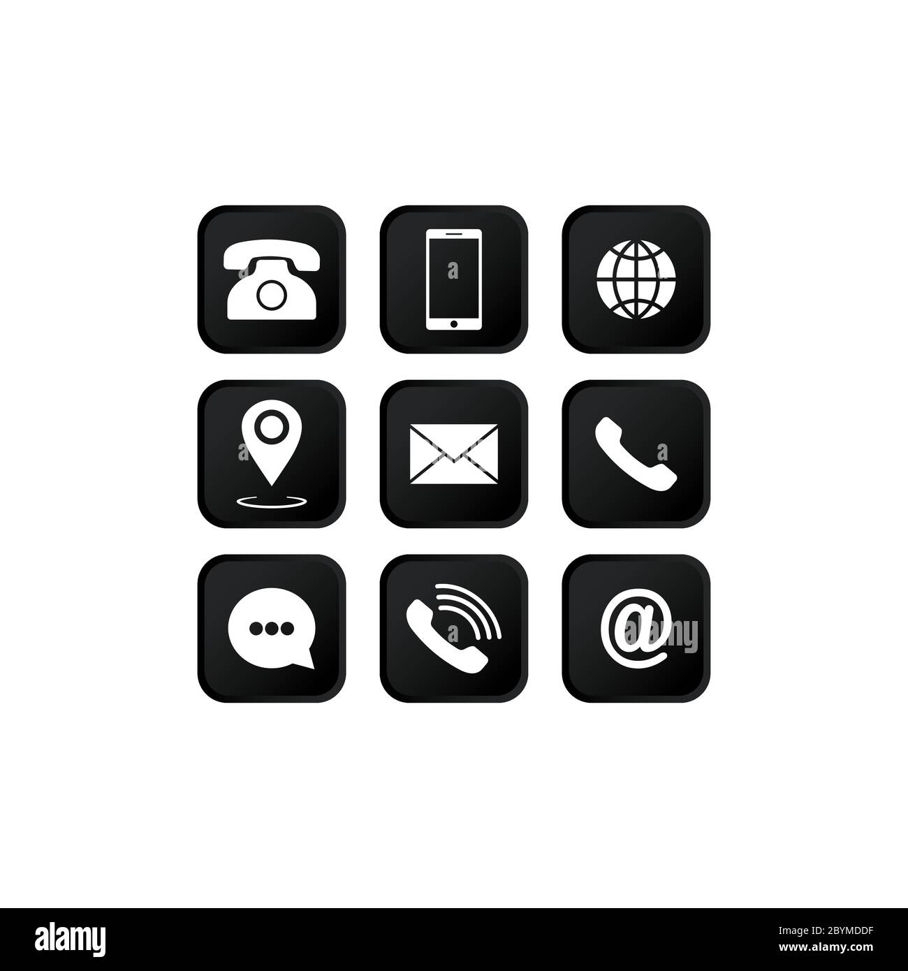 Ensemble d'icônes de communication défini. Symboles de téléphone, de téléphone mobile, de téléphone rétro, d'emplacement, de courrier et de site Web sur fond blanc isolé pour les applications Illustration de Vecteur