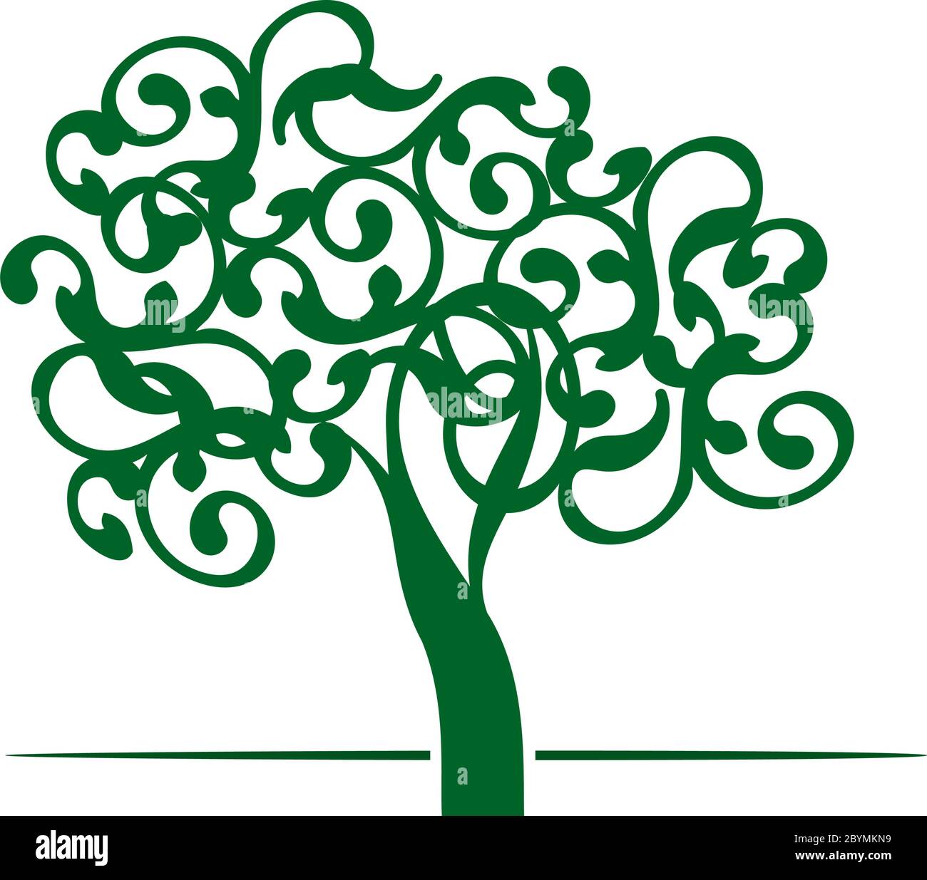 Arbre de vie décoratif printanier. Silhouette avec des feuilles. Illustration du contour vectoriel. Plante dans le jardin. Objet vectoriel libre de droits. Illustration de Vecteur