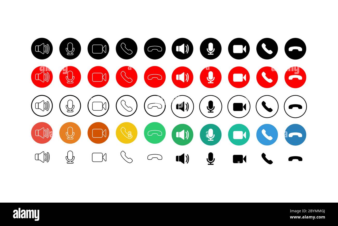 Ensemble d'icônes de communication. Téléphone, son, microphone, caméra, symboles d'appel sur fond blanc isolé pour les applications, le Web, les applications. SPE 10 Illustration de Vecteur