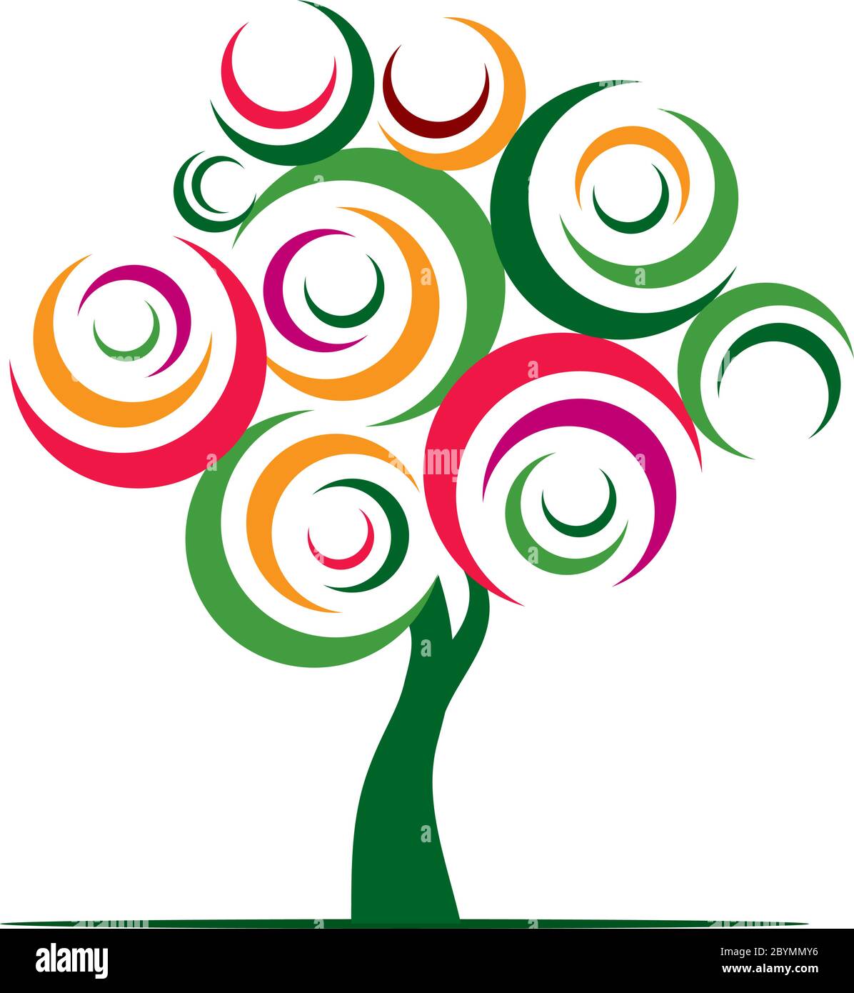 Arbre de vie décoratif printanier. Silhouette avec des feuilles. Illustration du contour vectoriel. Plante dans le jardin. Objet vectoriel libre de droits. Illustration de Vecteur
