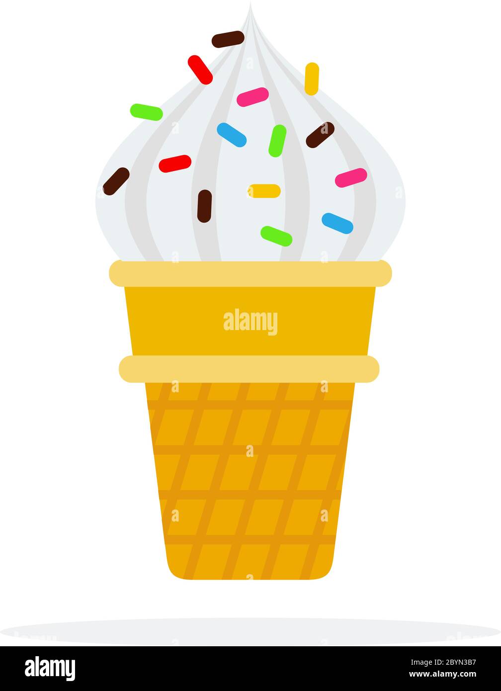 Crème glacée blanche dans une tasse à gaufres avec des points de confiserie isolés à plat Illustration de Vecteur