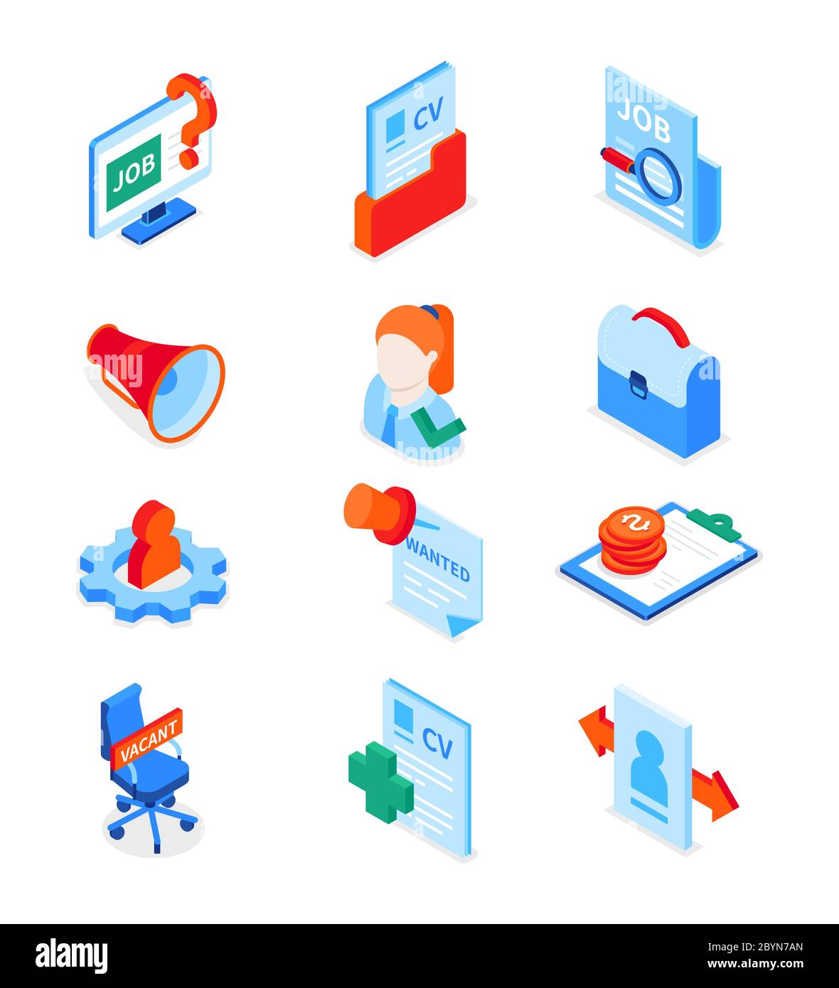 Recherche d'emploi - jeu moderne d'icônes isométriques colorées Illustration de Vecteur