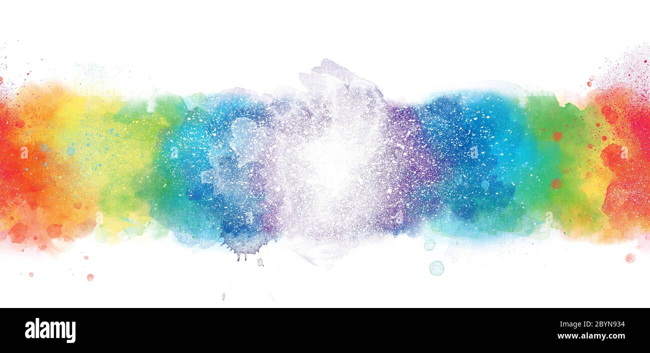 Bannière d'arrière-plan d'aquarelle artistique arc-en-ciel avec texture et éclaboussures d'aquarelle Banque D'Images