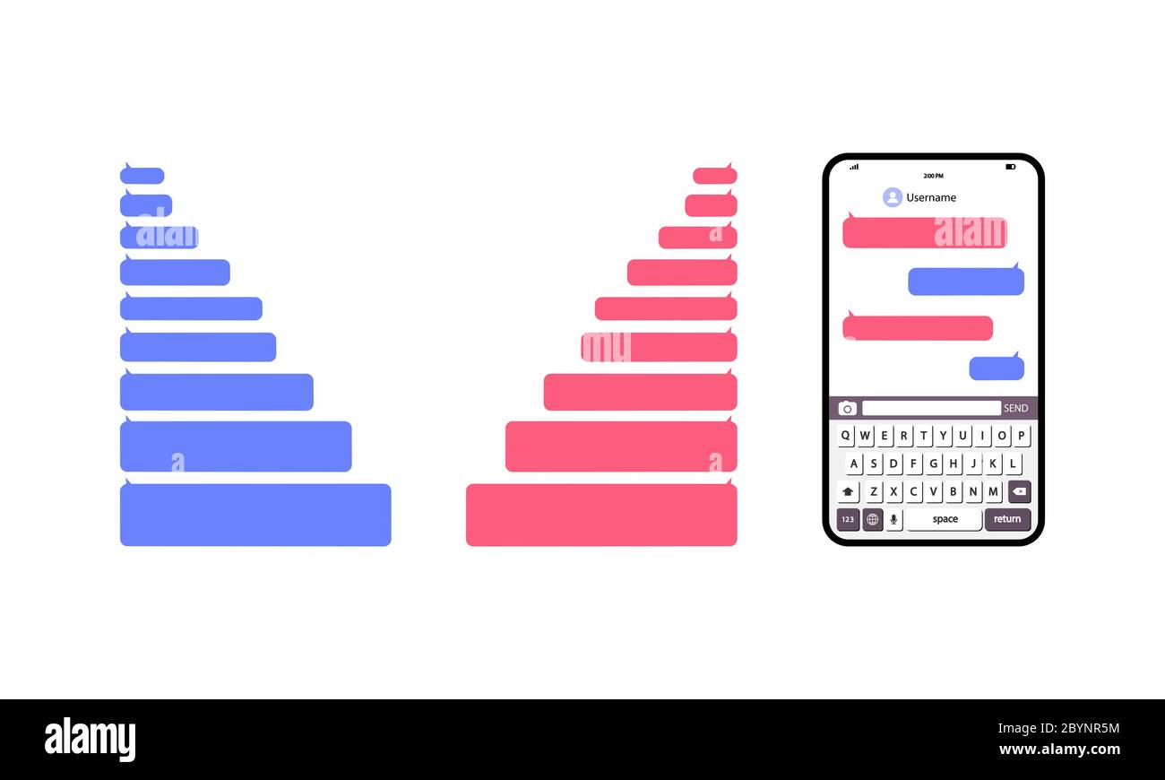 Messages bulles vecteur icônes pour Messenger. Smartphone avec saisie pour les nuages de messages. Modèle de page de messagerie de réseau social. Icône plate sur un Illustration de Vecteur