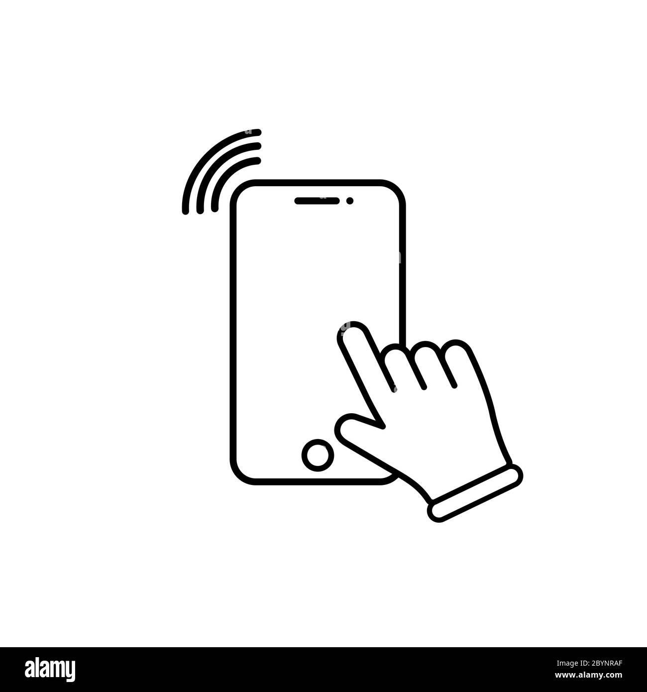 Icône de smartphone à écran tactile. Pointeur de la main ou vibration, téléphone qui sonne sur un arrière-plan blanc isolé. Vecteur EPS 10 Illustration de Vecteur