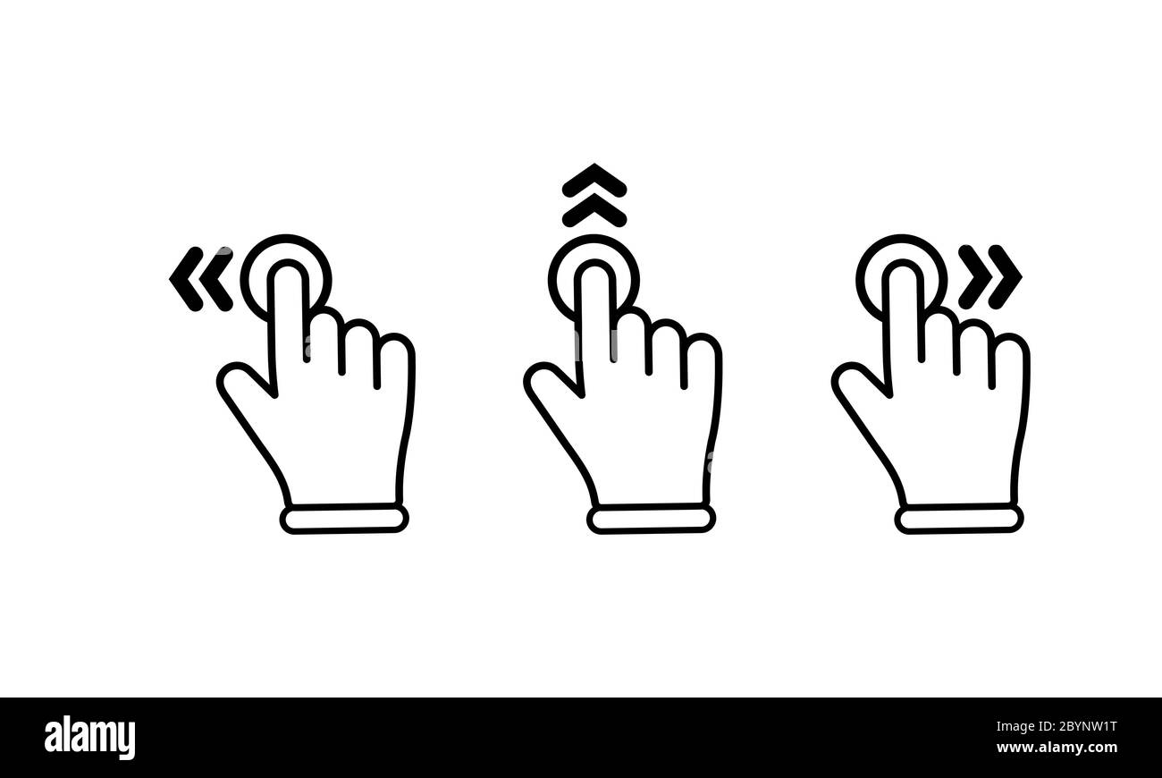 Faites glisser votre doigt vers la gauche vers la droite pour afficher le jeu d'icônes. Mouvements de l'écran tactile sur un arrière-plan blanc isolé. Vecteur EPS 10. Illustration de Vecteur