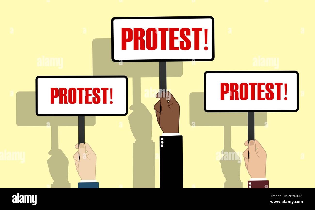 Protestation. Groupe de personnes. Mains tenant la bannière. Icône de vote politique plate sur fond isolé. Vecteur EPS 10 Illustration de Vecteur