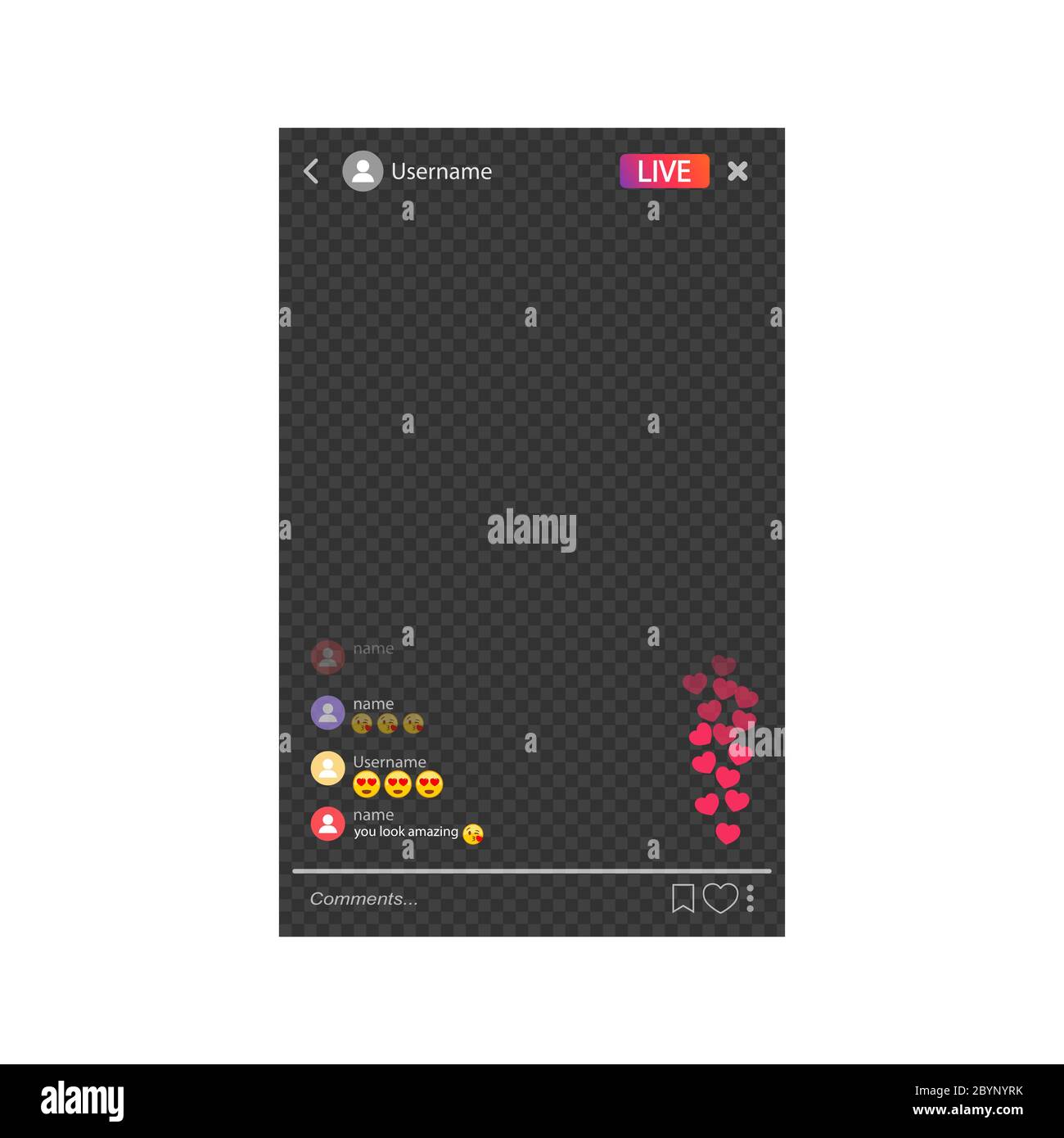 Mockup est la diffusion en direct. Diffusion de vidéos en continu. Modèle pour le réseau social sur fond blanc isolé. Vecteur EPS 10 Illustration de Vecteur