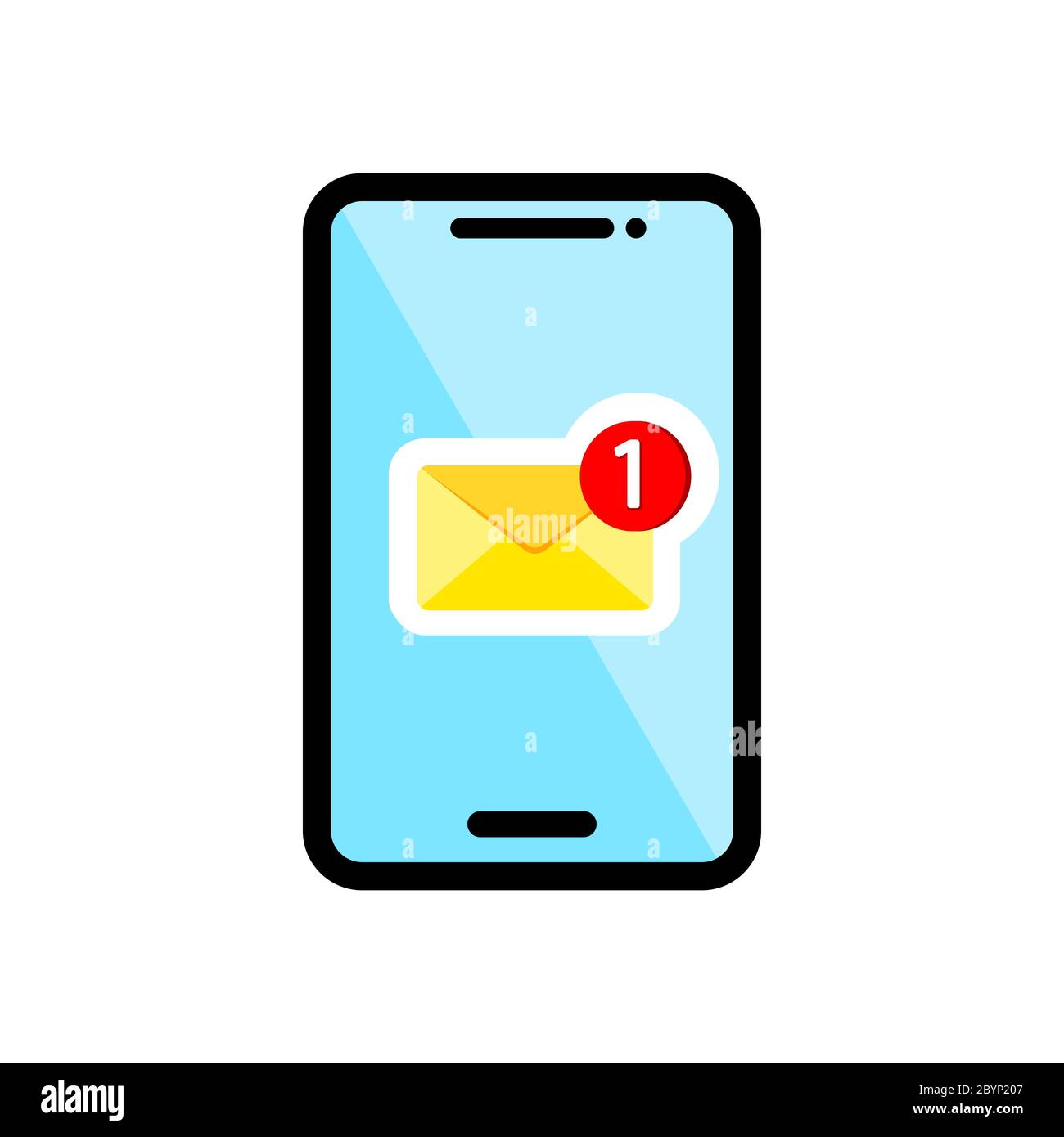 Nouveau message, notification sur l'icône du smartphone à plat sur un arrière-plan isolé. Vecteur EPS 10. Illustration de Vecteur
