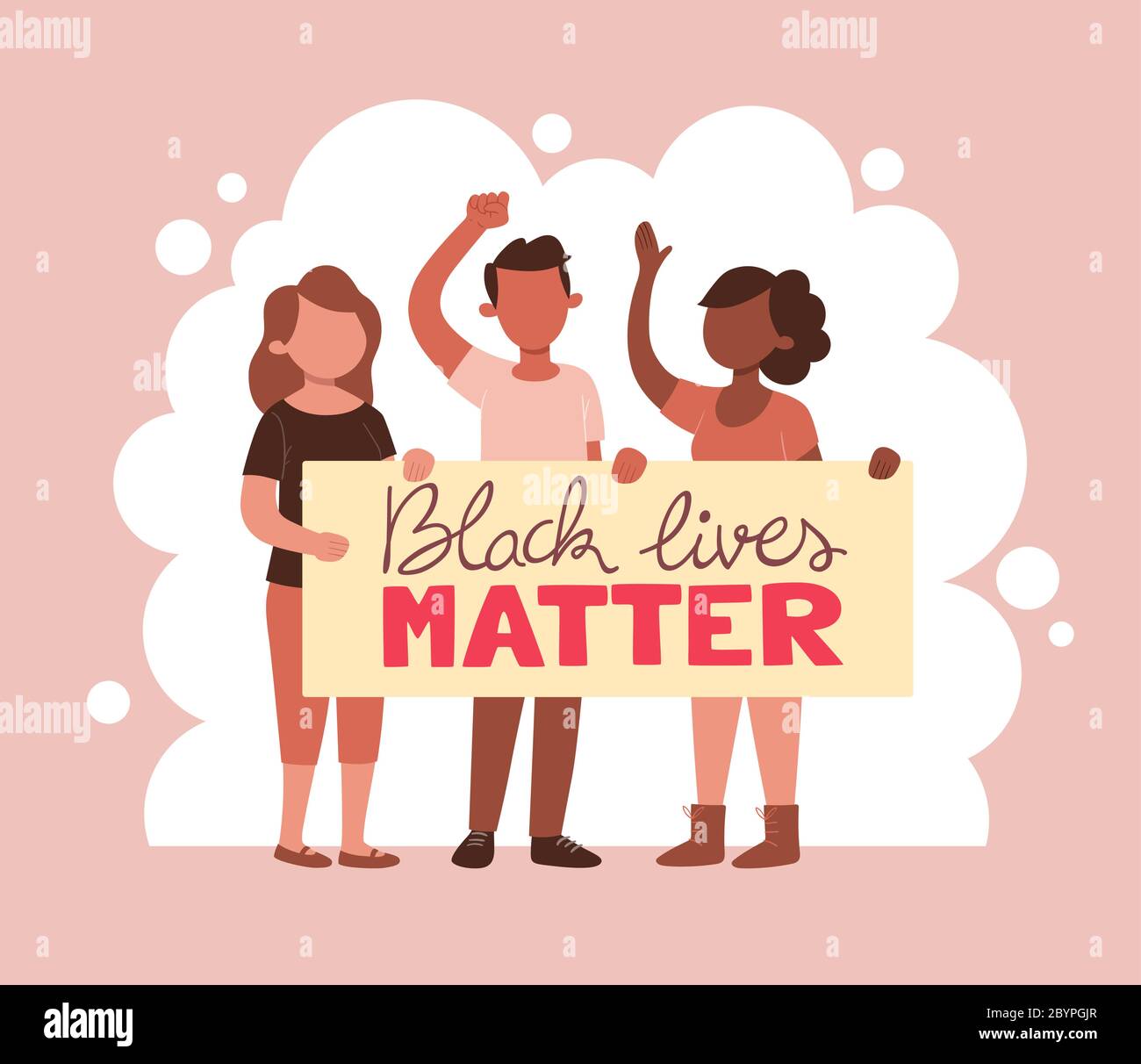 Tolérance et aucun racisme. Des militants afro-américains ont une bannière de protestation contre le racisme avec le slogan « Black Lives Matter ». Caricature i Illustration de Vecteur
