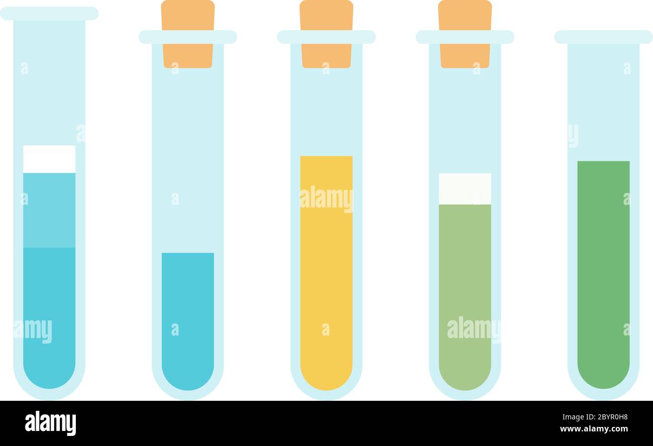 Jeu de tubes à essai avec icône vecteur liquide isolée à plat Illustration de Vecteur