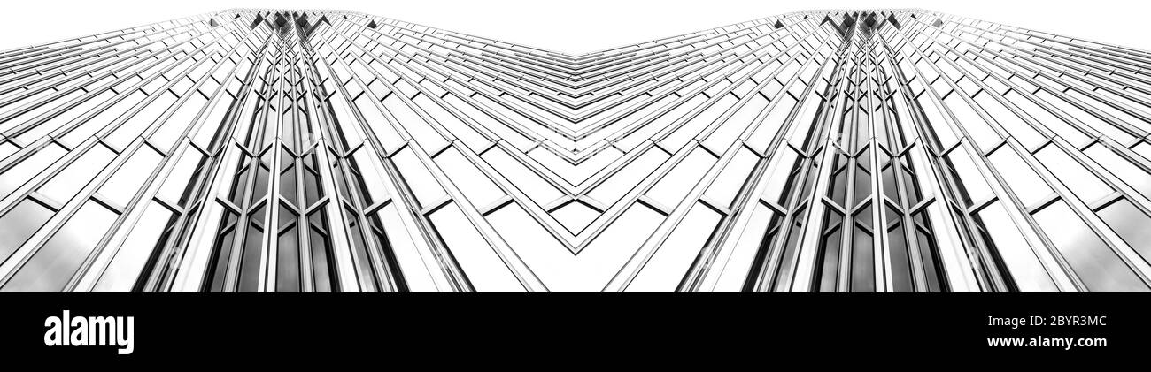 vue panoramique et perspective de dessous de verre gris acier de hauteur gratte-ciel de bâtiment, concept d'affaires de la réussite de l'architecture industrielle Banque D'Images