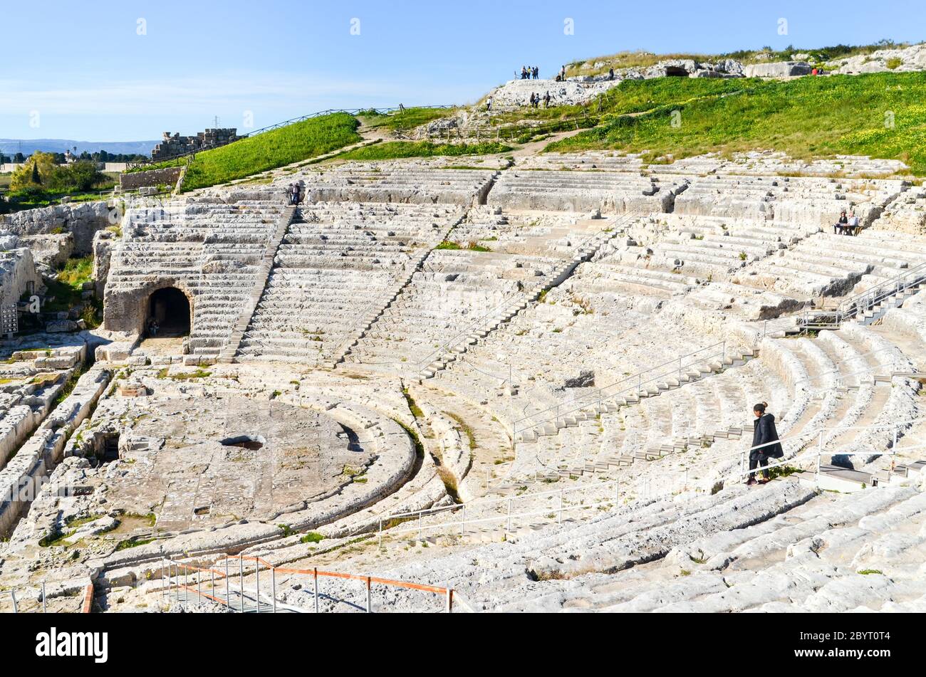 Amphithéâtre romain au site archéologique de Neapolis, Syracuse, Sicile, Italie Banque D'Images