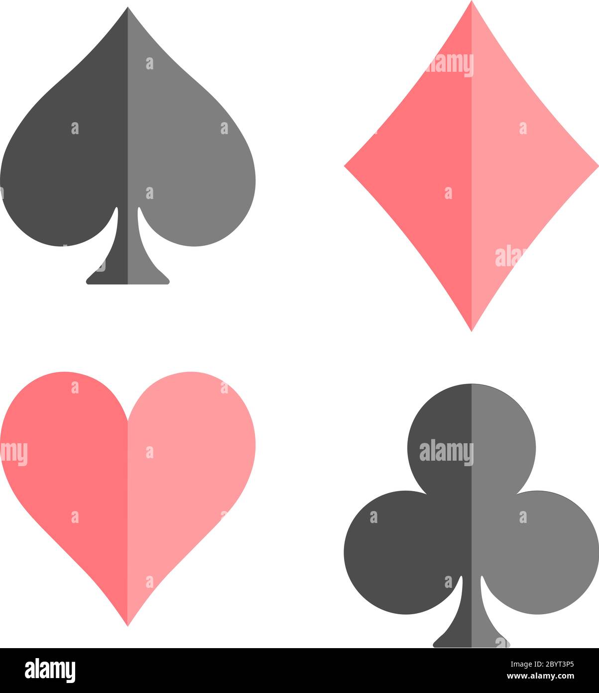 Combinaisons de cartes de poker - coeurs, clubs, spades et diamants - sur fond blanc. Illustration du vecteur de thème de jeu de casino. Formes noir et rouge avec effet brillant simple. Illustration de Vecteur