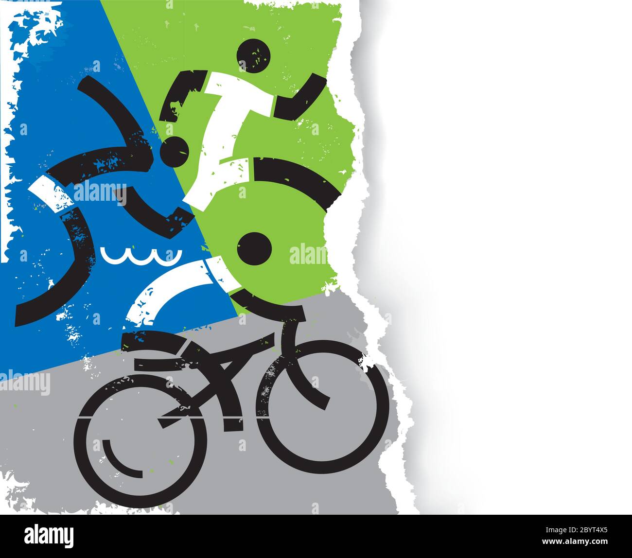 Icônes de course de triathlon sur fond de papier déchiré stylisé grunge. Illustration de trois athlètes de triathlon. Vecteur disponible. Illustration de Vecteur