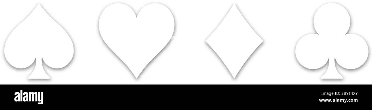 Combinaisons de cartes de poker - coeurs, clubs, spades et diamants. Illustration du vecteur de thème de jeu de casino. Formes en relief blanc avec ombre sur fond blanc. Illustration de Vecteur