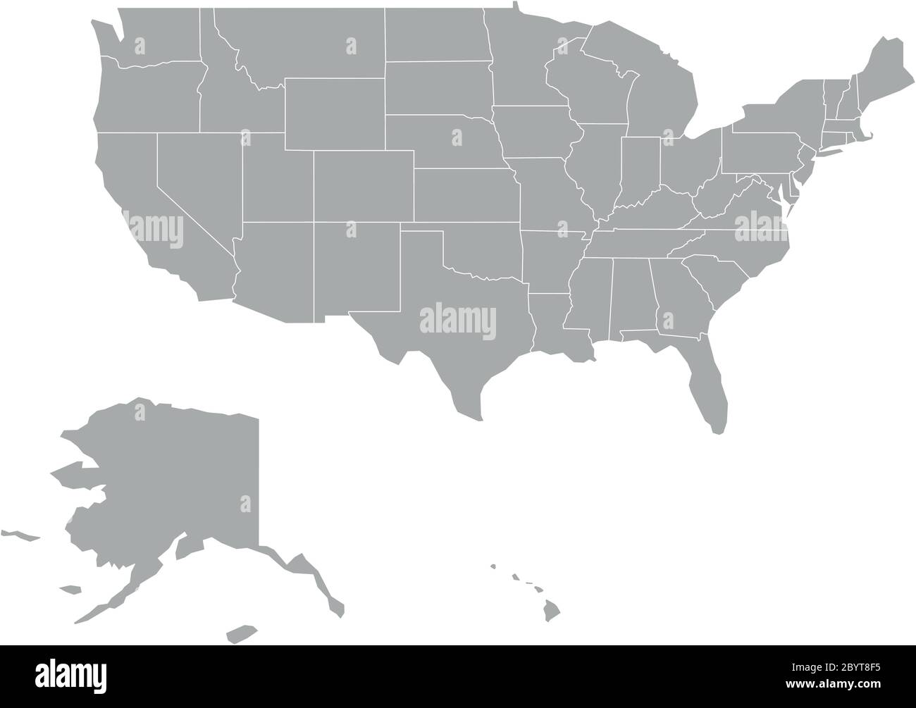 Carte vierge des Etats-Unis d'Amérique - Etats-Unis. Carte vectorielle de silhouette simplifiée en gris foncé sur fond blanc. Illustration de Vecteur