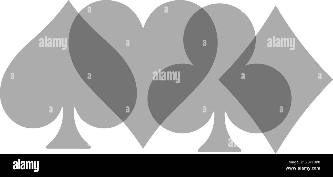 Combinaisons de cartes de poker - coeurs, clubs, spades et diamants - sur fond blanc. Illustration du vecteur de thème de jeu de casino. Les formes grises transparentes se chevauchent partiellement. Illustration de Vecteur