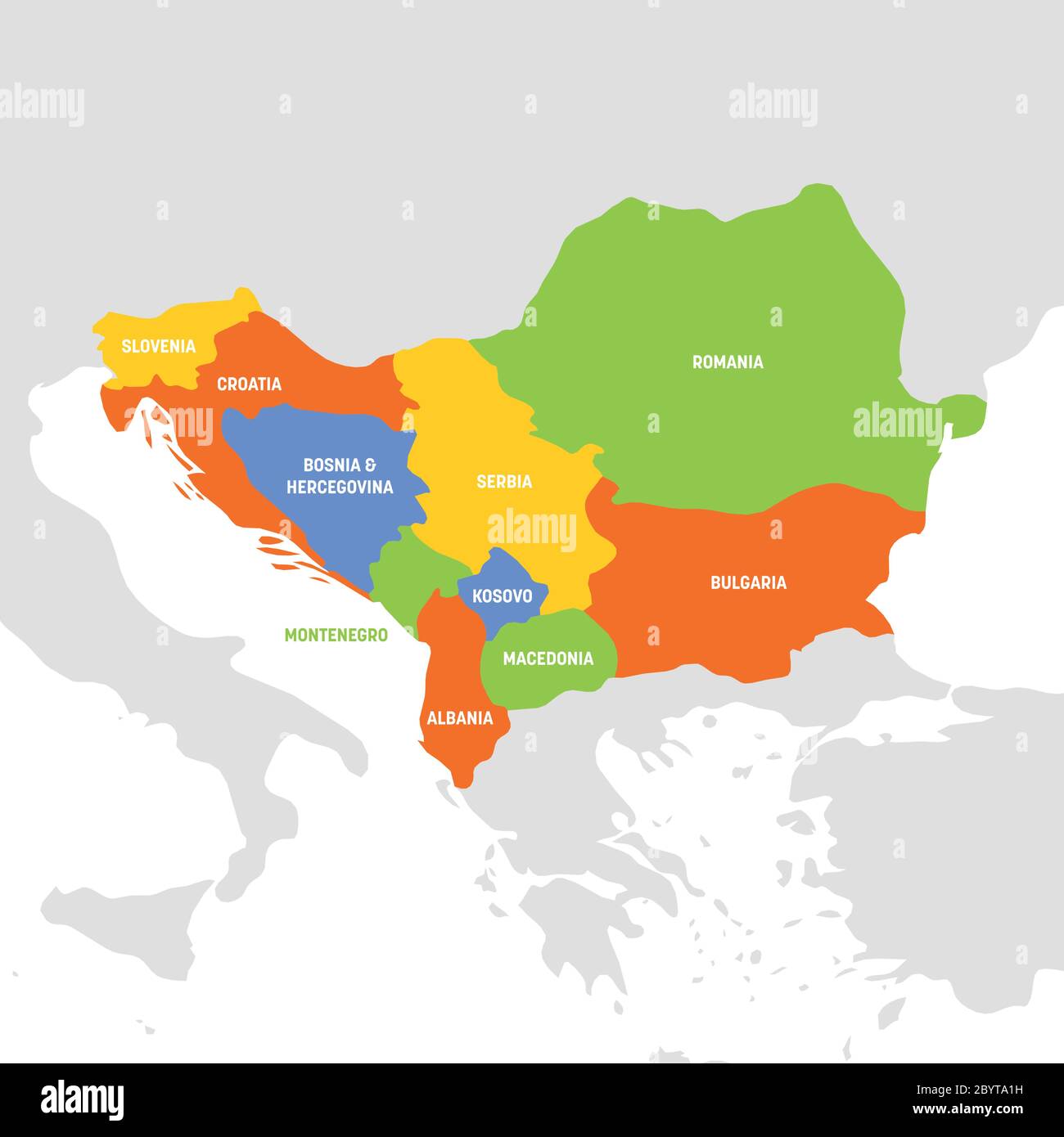 Région Europe du Sud-est. Carte des pays de la péninsule des Balkans.  Illustration vectorielle Image Vectorielle Stock - Alamy