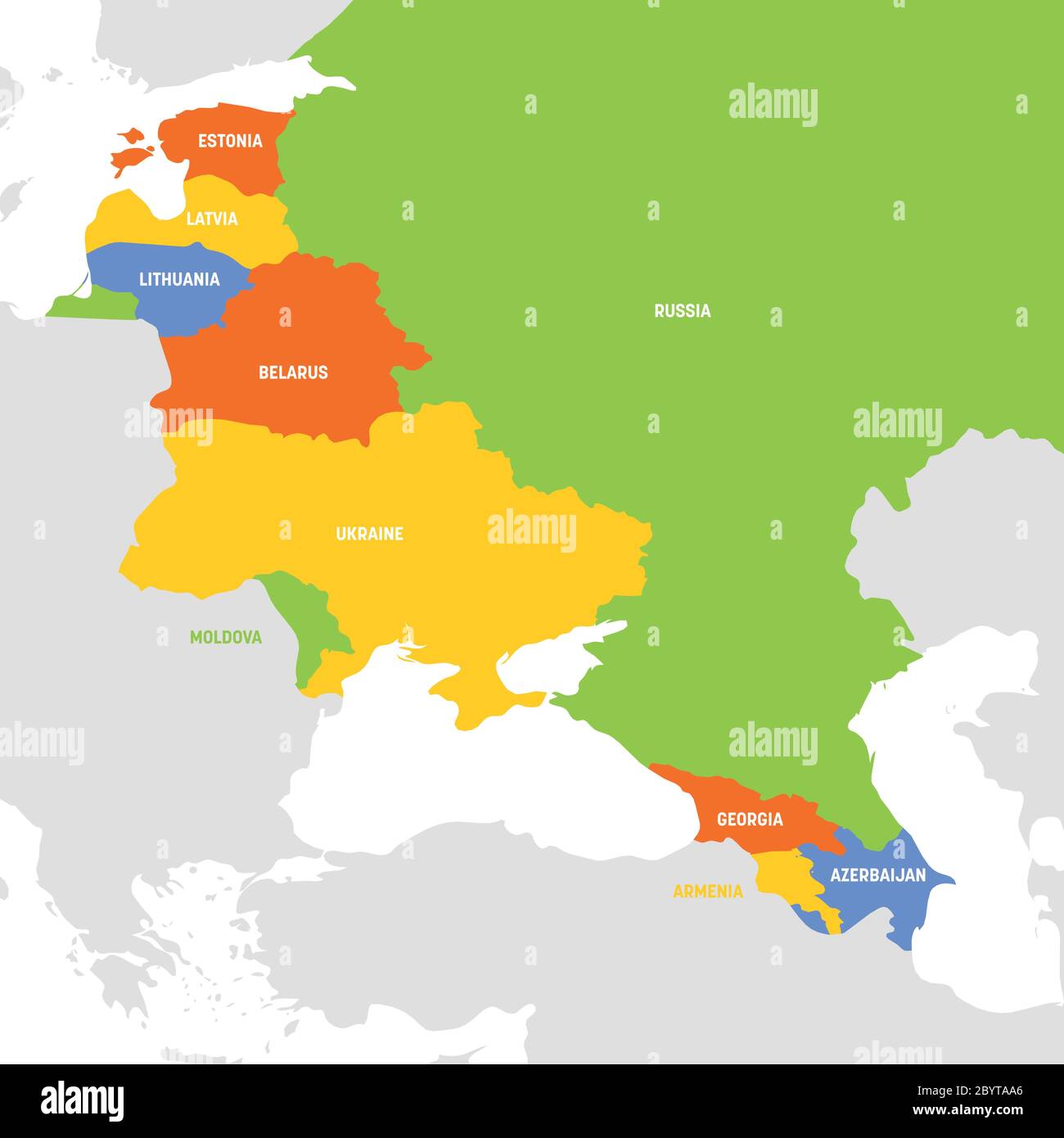 Région Europe de l'est. Carte des pays d'Europe orientale. Pays  post-soviétique et caucasiens. Illustration vectorielle Image Vectorielle  Stock - Alamy