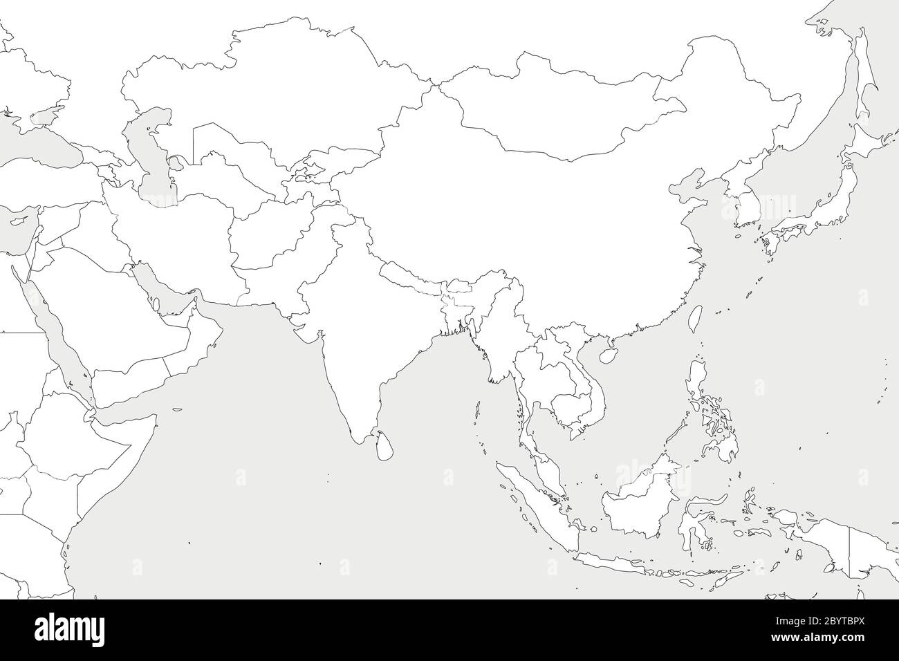 Carte politique vierge de l'Asie occidentale, méridionale et orientale.  Fines bordures noires sur fond gris clair. Illustration vectorielle Image  Vectorielle Stock - Alamy